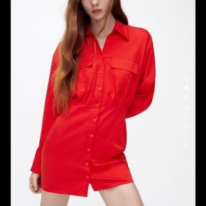 Zara red mini poplin dress